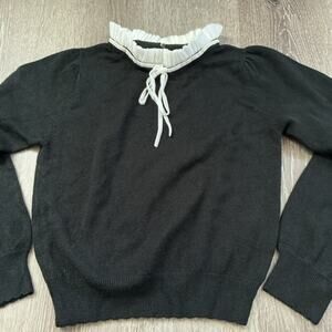 titty & co. Black Sweater White‎ Ruffle Collar Velvet Bow Size F Japan